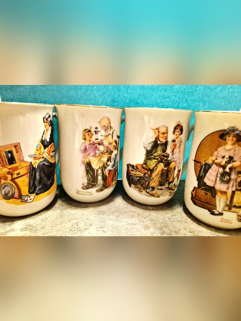 Vintage 1981-1984 Set Of 4 Norman Rockwell Mugs Coffee Cups The Rockwell Museum